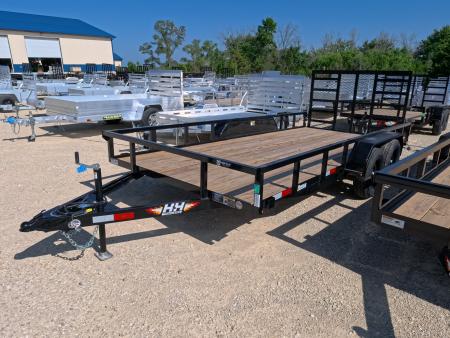 New 2026 H&H Trailers 82 x 16 Rail Side Utility Trailer with 7K GVWR, Tandem Axles, and Spring Assist 4 Ft. Ladder Style Gate