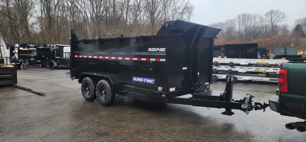 New 7 x 14 Sure-Trac HD Telescopic 4ft High Sides Dump Trailer 14k w/ Hydraulic Jack