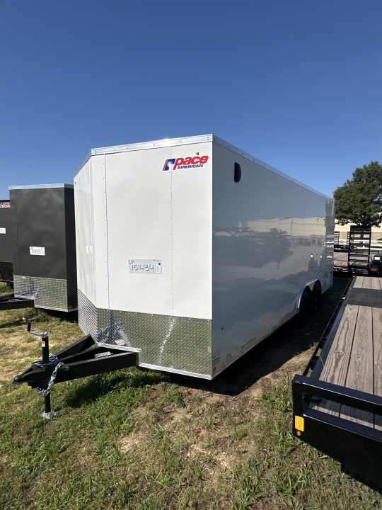 New 2026 Pace American 8.5 X 20 Outback DLX Flat Top V-Nose Car Hauler 10K (White)