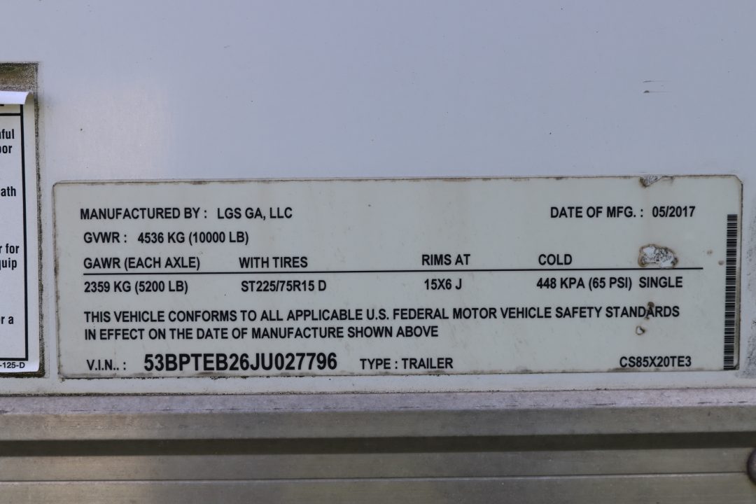 Used 2018 8.5X20 CARGO TRAILER