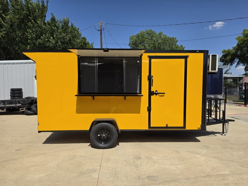 New 2026 New 6X14 SA Screwless Enclosed Vending Trailer | Blackout | Spoiler Package | 50 AMP Electric Pkg. w/Mini Split & Sink Pkg. | .08 Polycor | Dexter Axle | 1167