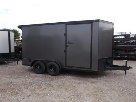 New 2026 Covered Wagon Trailers 7x16 Cargo Trailer / Enclosed Trailer / 7ft Int / Extra Wide Ramp / 48  RV Side Door / .080 Charcoal Gray Poly Core / Black Out Package / Rear Spoiler w/ LED Loading Lights