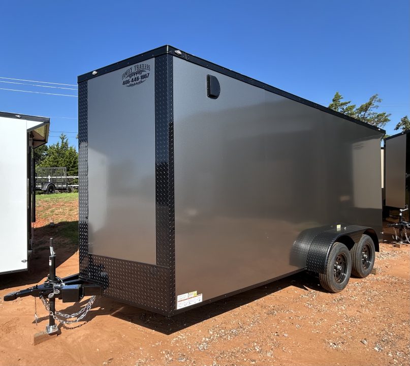 New 2026 Family Trailer 7x16 Tandem Axles Cargo / Enclosed Trailer-Screwless Exterior- Blackout Pkg- Rear Spoiler