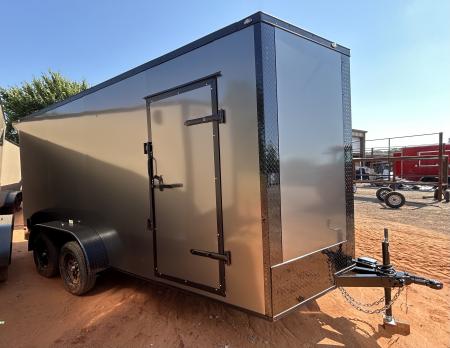 New 2026 Family Trailer 7x16 Tandem Axles Cargo / Enclosed Trailer-Screwless Exterior- Blackout Pkg- Rear Spoiler