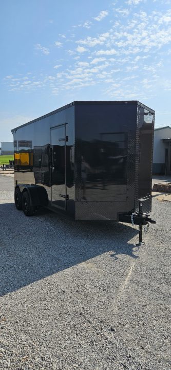 New 2026 Family Trailer 7x16 Tandem Axle Cargo / Enclosed Trailer-Screwless Exterior-Blackout Pkg- Rear Spoiler-5200lb Axles!