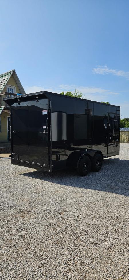 New 2026 Family Trailer 7x16 Tandem Axle Cargo / Enclosed Trailer-Screwless Exterior-Blackout Pkg- Rear Spoiler-5200lb Axles!