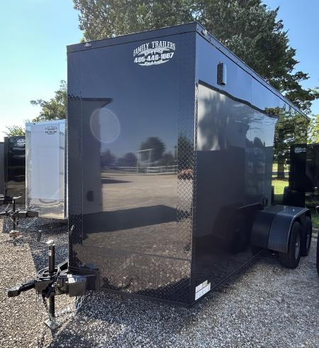 New 2026 Family Trailer 7x16 Tandem Axle Cargo / Enclosed Trailer-Screwless Exterior-Blackout Pkg- Rear Spoiler-5200lb Axles!
