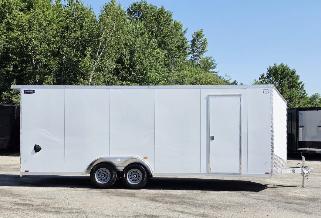 New 8 X 22 CAR HAULER ENCLOSED 5200# AXLES ALL ALUMINUM REAR SPOILER 2027 LIGHTNING