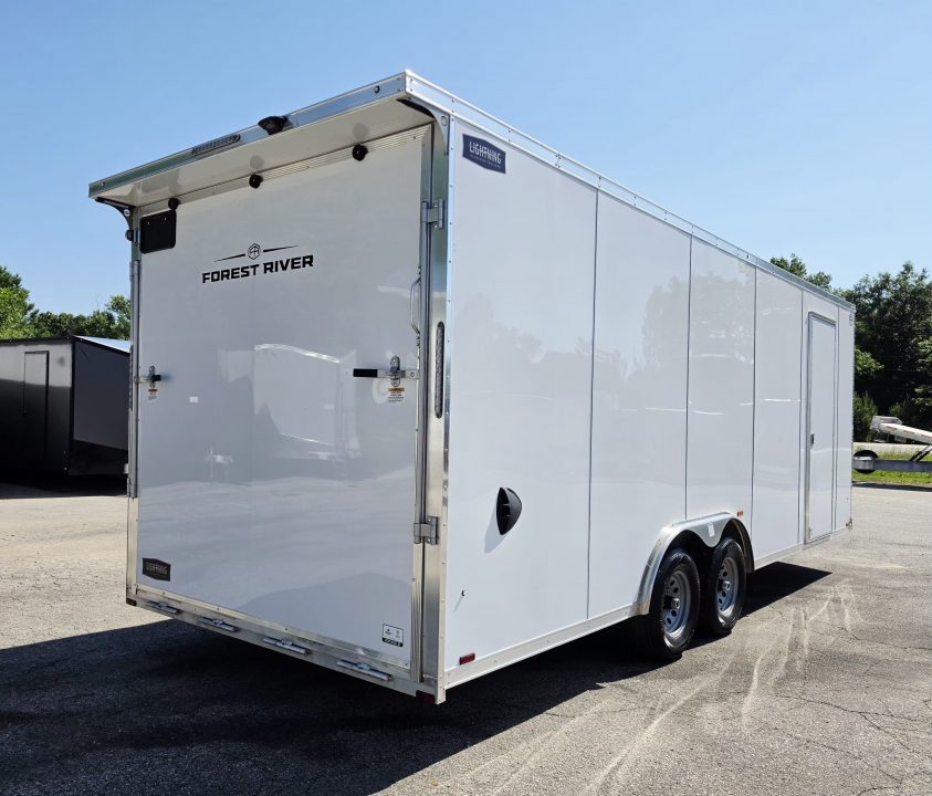 New 8 X 22 CAR HAULER ENCLOSED 5200# AXLES ALL ALUMINUM REAR SPOILER 2027 LIGHTNING