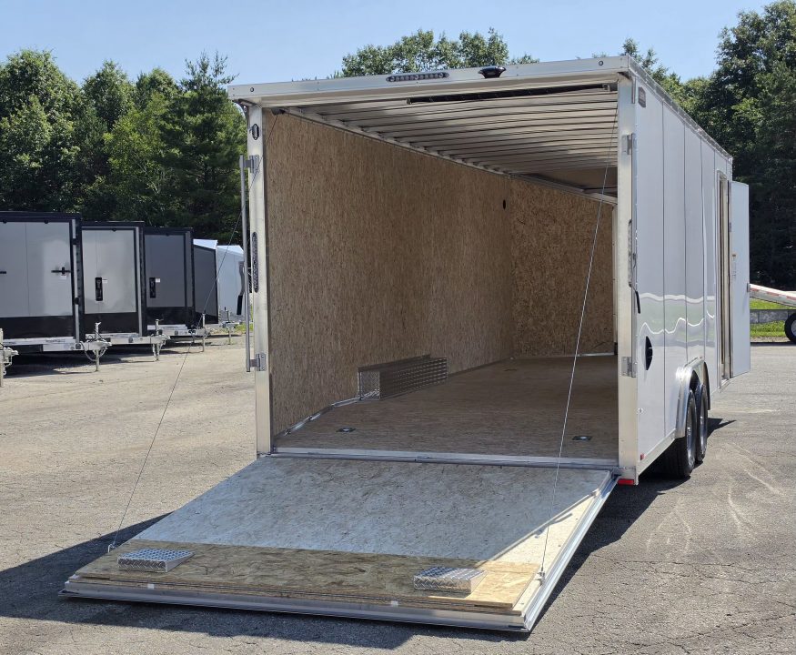 New 8 X 22 CAR HAULER ENCLOSED 5200# AXLES ALL ALUMINUM REAR SPOILER 2027 LIGHTNING