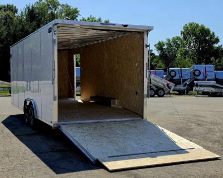 New 8 X 22 CAR HAULER ENCLOSED 5200# AXLES ALL ALUMINUM REAR SPOILER 2027 LIGHTNING