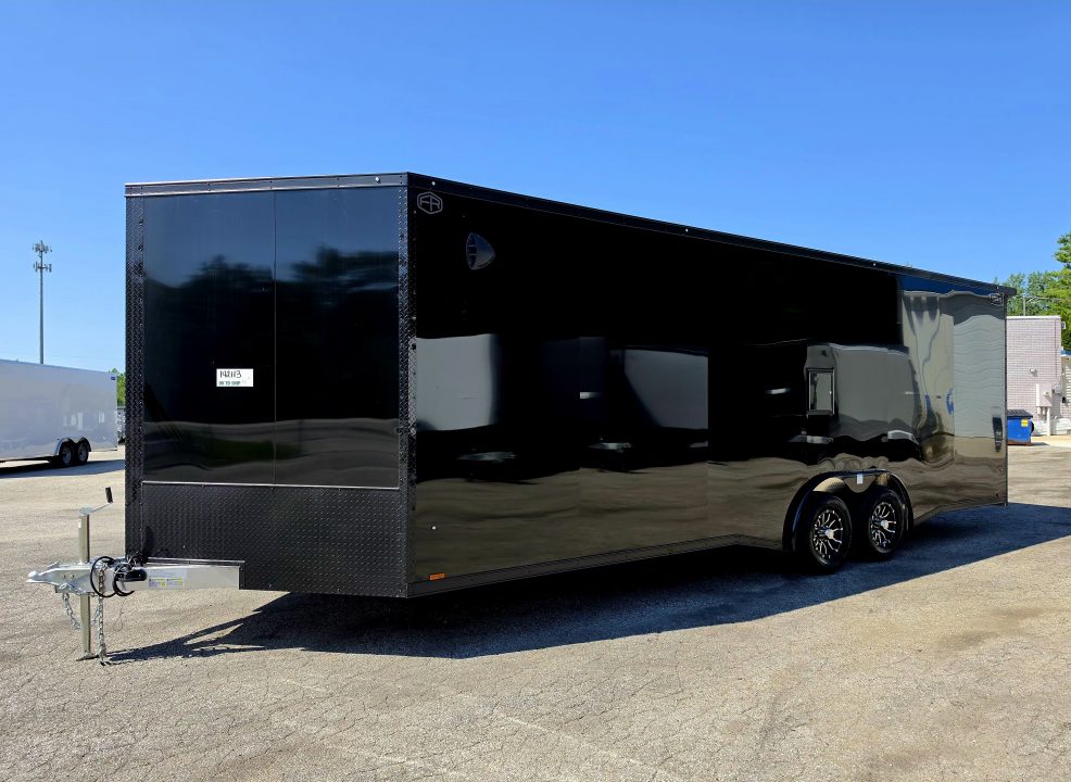 New 8 X 24 CAR HAULER ENCLOSED 2027 LIGHTNING 5200# AXLES ALL ALUMINUM FRONT DROP DOWN DOOR
