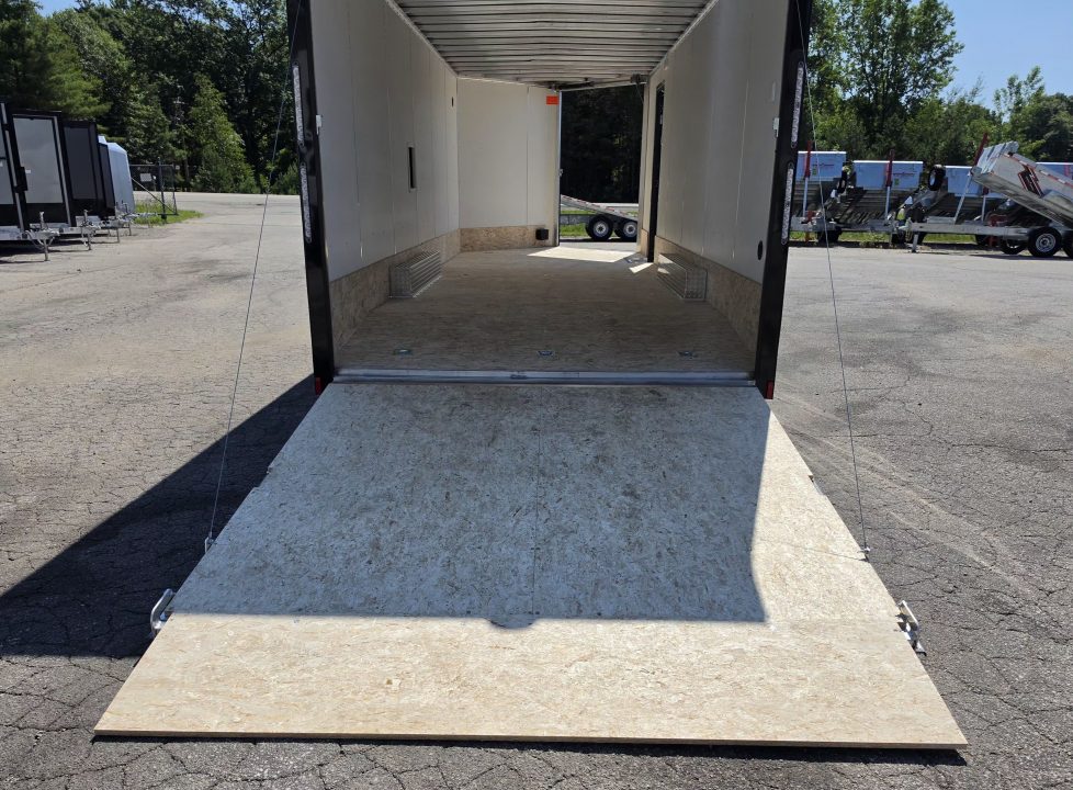 New 8 X 24 CAR HAULER ENCLOSED 2027 LIGHTNING 5200# AXLES ALL ALUMINUM FRONT DROP DOWN DOOR