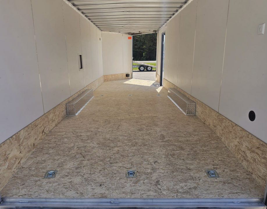 New 8 X 24 CAR HAULER ENCLOSED 2027 LIGHTNING 5200# AXLES ALL ALUMINUM FRONT DROP DOWN DOOR
