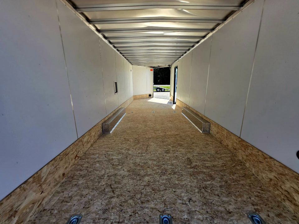 New 8 X 24 CAR HAULER ENCLOSED 2027 LIGHTNING 5200# AXLES ALL ALUMINUM FRONT DROP DOWN DOOR