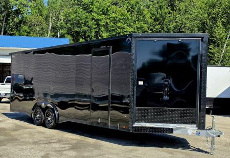 New 8 X 24 CAR HAULER ENCLOSED 2027 LIGHTNING 5200# AXLES ALL ALUMINUM FRONT DROP DOWN DOOR