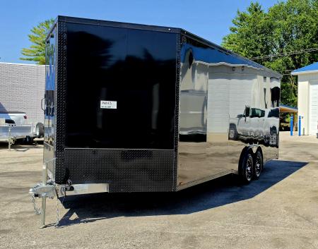 New 8 X 24 CAR HAULER ENCLOSED 2027 LIGHTNING 5200# AXLES ALL ALUMINUM FRONT DROP DOWN DOOR