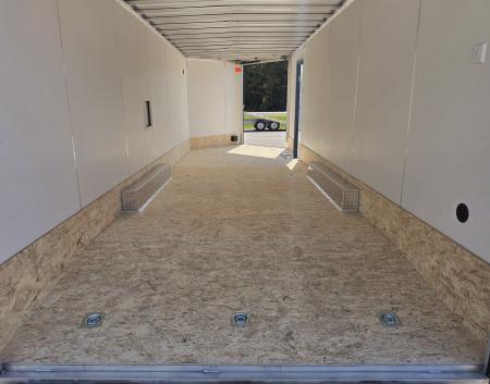 New 8 X 24 CAR HAULER ENCLOSED 2027 LIGHTNING 5200# AXLES ALL ALUMINUM FRONT DROP DOWN DOOR
