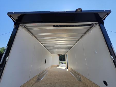 New 8 X 24 CAR HAULER ENCLOSED 2027 LIGHTNING 5200# AXLES ALL ALUMINUM FRONT DROP DOWN DOOR