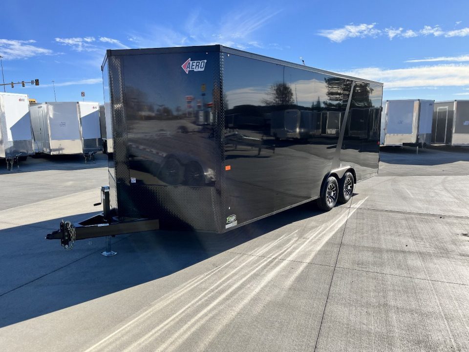 New NEW 2027 AERO 8.5x20 +2’V, 7’ TALL, WHITE Interior, BLACKOUT  EDITION- QUALITY Aluminum Wheels Enclosed Car Hauler Trailer