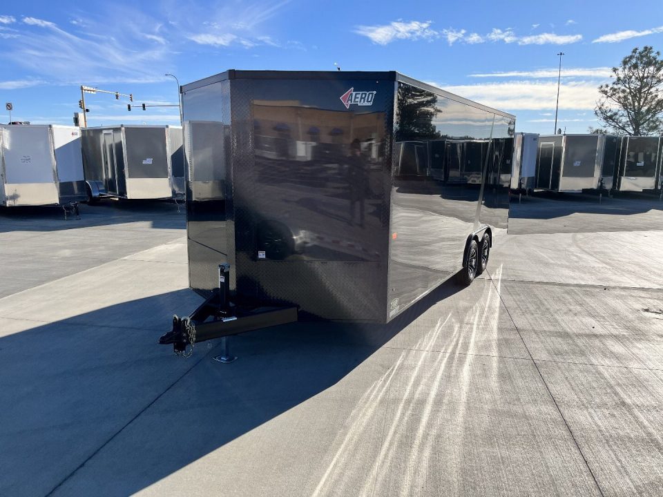 New NEW 2027 AERO 8.5x20 +2’V, 7’ TALL, WHITE Interior, BLACKOUT  EDITION- QUALITY Aluminum Wheels Enclosed Car Hauler Trailer