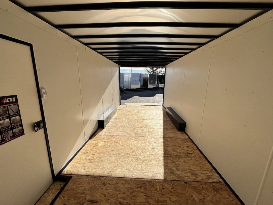 New NEW 2027 AERO 8.5x20 +2’V, 7’ TALL, WHITE Interior, BLACKOUT  EDITION- QUALITY Aluminum Wheels Enclosed Car Hauler Trailer