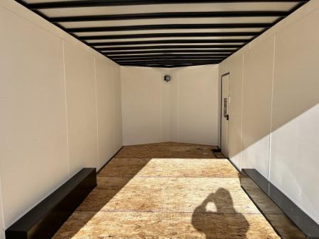 New NEW 2027 AERO 8.5x20 +2’V, 7’ TALL, WHITE Interior, BLACKOUT  EDITION- QUALITY Aluminum Wheels Enclosed Car Hauler Trailer