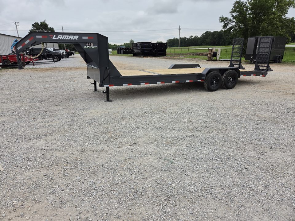 New 2027 Lamar 83X24 TANDEM 14K GOOSENECK EQUIPMENT HAULER W/2' STEEL DOVE & WIDE STANDUP RAMPS