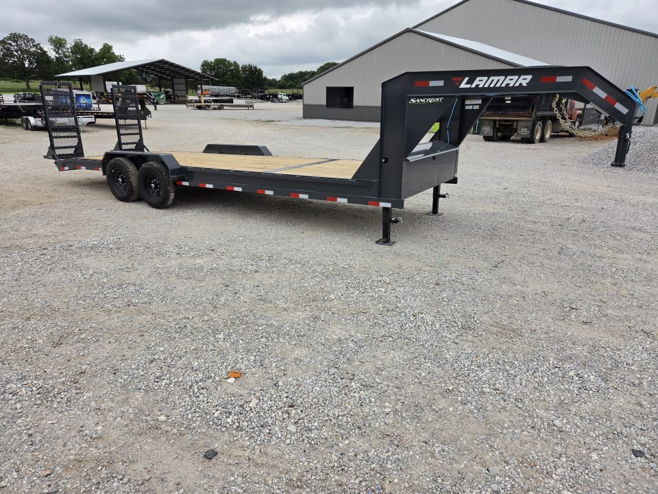 New 2027 Lamar 83X24 TANDEM 14K GOOSENECK EQUIPMENT HAULER W/2' STEEL DOVE & WIDE STANDUP RAMPS