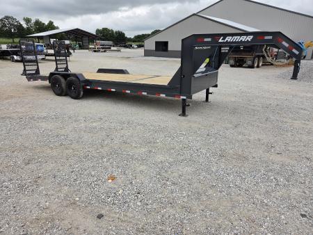 New 2027 Lamar 83X24 TANDEM 14K GOOSENECK EQUIPMENT HAULER W/2' STEEL DOVE & WIDE STANDUP RAMPS
