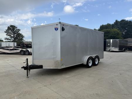 Used 2021 Interstate 7x16 + 2.5’V Nose 7' TALL SUPERIOR QUALITY Rear Ramp Enclosed Cargo Trailer