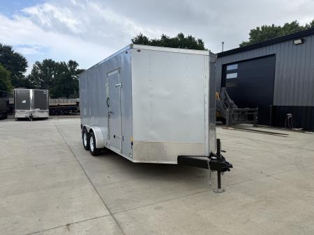Used 2021 Interstate 7x16 + 2.5’V Nose 7' TALL SUPERIOR QUALITY Rear Ramp Enclosed Cargo Trailer