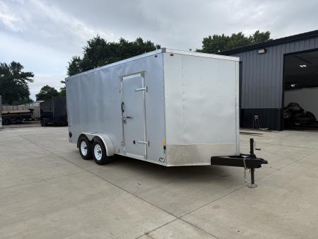 Used 2021 Interstate 7x16 + 2.5’V Nose 7' TALL SUPERIOR QUALITY Rear Ramp Enclosed Cargo Trailer