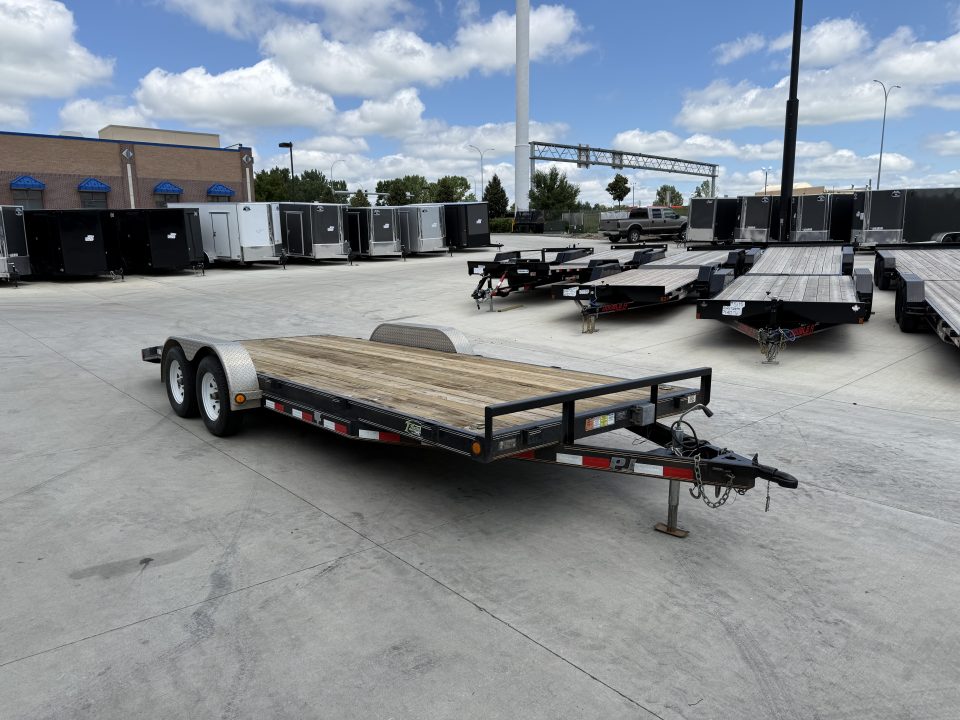 Used 2015 PJ 20’ flatbedTrailer 2-3500 lb axles=10K, dovetail, removable fenders, Rear Slide In Ramps