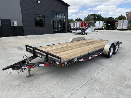 Used 2015 PJ 20’ flatbedTrailer 2-3500 lb axles=10K, dovetail, removable fenders, Rear Slide In Ramps