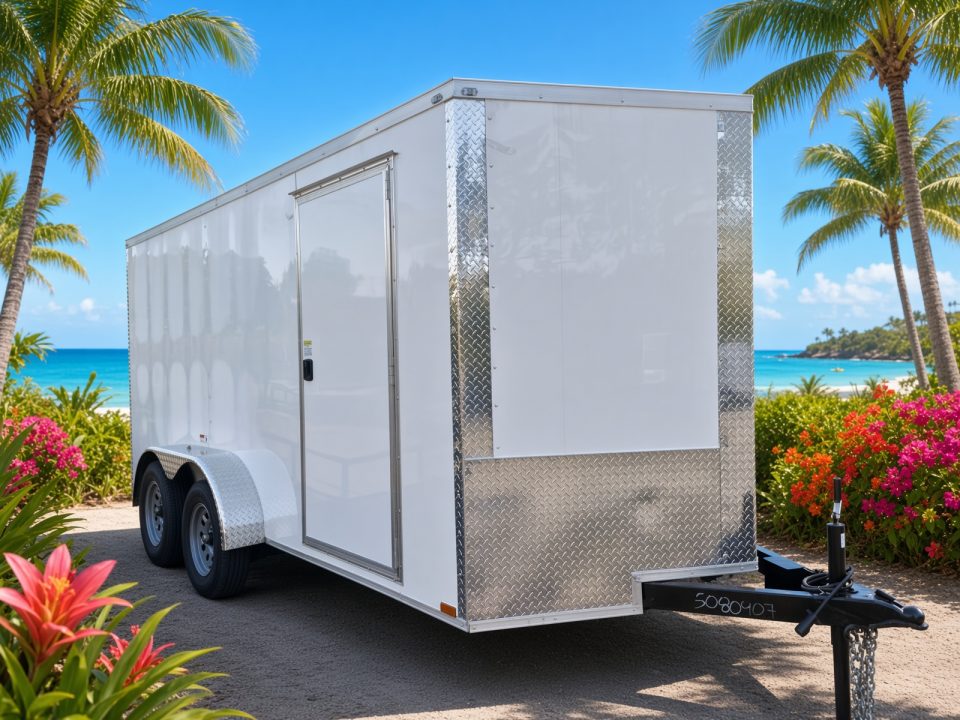 Consignment 2025 Hook and Line 7x14 White Enclosed Cargo Trailer – A/C | 30 Amp | E-Track | Motorcycle Chock Cargo / Enclosed Trailer