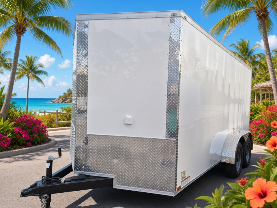 Consignment 2025 Hook and Line 7x14 White Enclosed Cargo Trailer – A/C | 30 Amp | E-Track | Motorcycle Chock Cargo / Enclosed Trailer