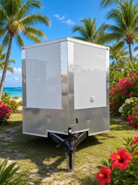 Consignment 2025 Hook and Line 7x14 White Enclosed Cargo Trailer – A/C | 30 Amp | E-Track | Motorcycle Chock Cargo / Enclosed Trailer