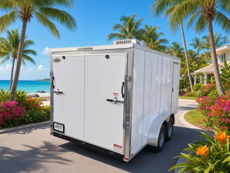 Consignment 2025 Hook and Line 7x14 White Enclosed Cargo Trailer – A/C | 30 Amp | E-Track | Motorcycle Chock Cargo / Enclosed Trailer