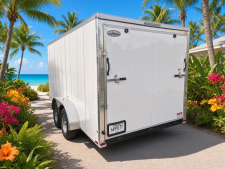 Consignment 2025 Hook and Line 7x14 White Enclosed Cargo Trailer – A/C | 30 Amp | E-Track | Motorcycle Chock Cargo / Enclosed Trailer