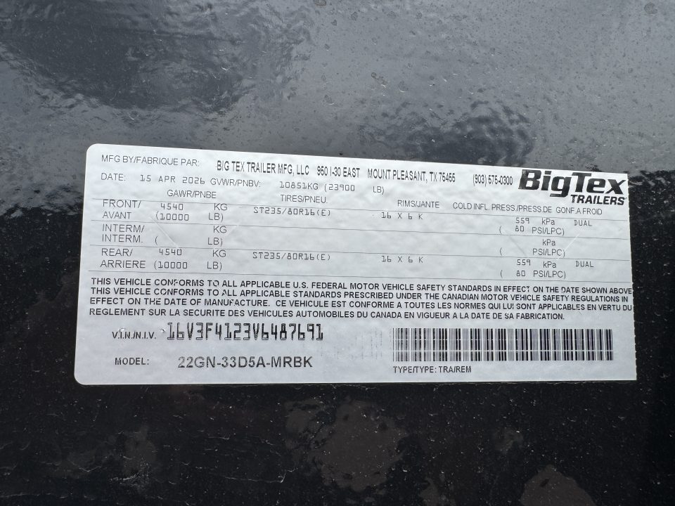 New 2027 Big Tex Trailers 22GN-33D5A Gooseneck Bodies