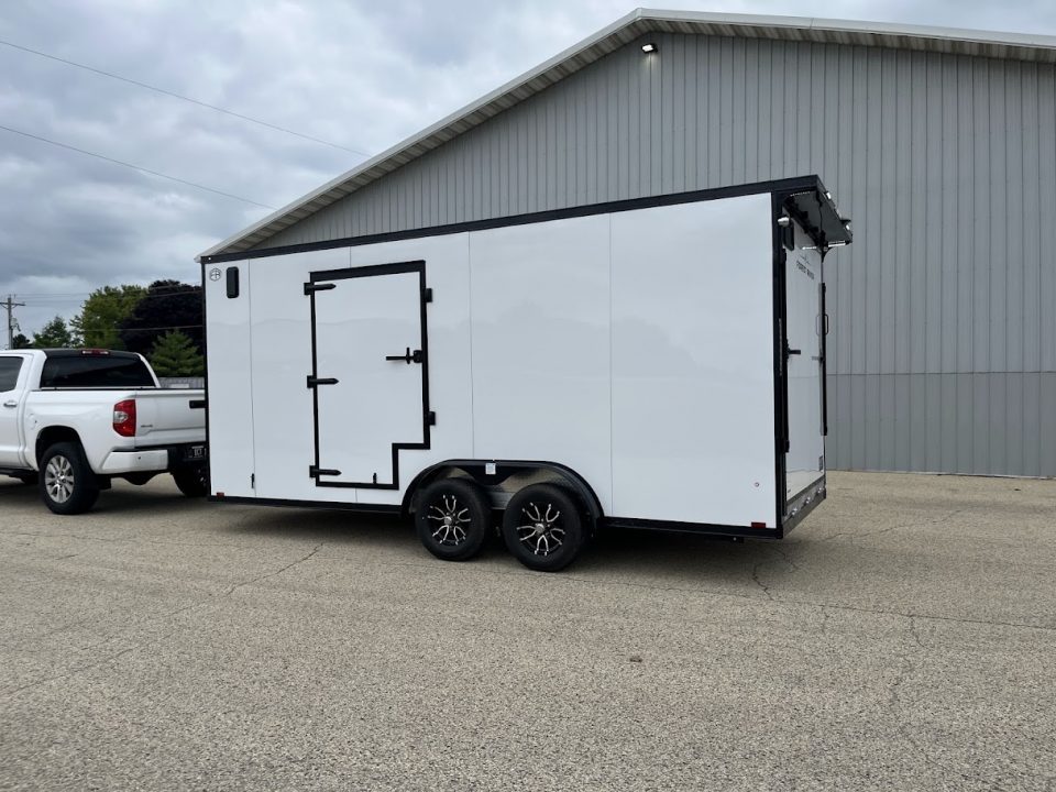 New 2027 Forest River Aluminum Ameralite-Lite 7.5' x 18' + 20" V-Front w/ UTV & Black Out Package Cargo / Enclosed Trailer