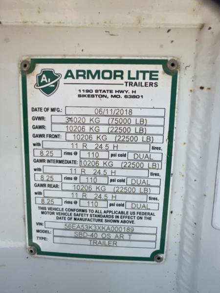 Used 2019 Armor Lite Belly Dump Tri Axle Semi-Trailer