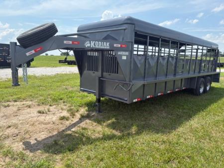 New 2026 Kodiak 6'8x24x6'6 Tandem 14K Livestock Trailer W/ 2 Cut Gates, Front Clean Out, & 14 Ply Tires