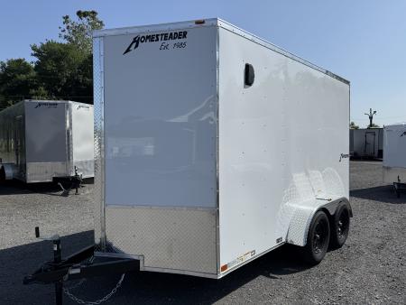 New 2027 Homesteader 7x12 V-Nose - RAMP DOOR - WHITE - 7' INTERIOR