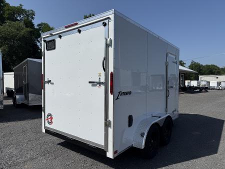 New 2027 Homesteader 7x12 V-Nose - RAMP DOOR - WHITE - 7' INTERIOR
