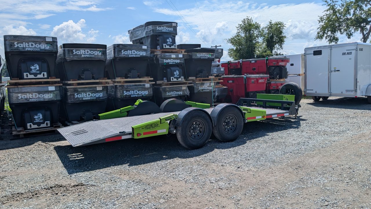 New 2026 "FlatTrak" by Belmont 7x18 HD Lay Flat Tilt Equipment Hauler w/ Hyd Jack