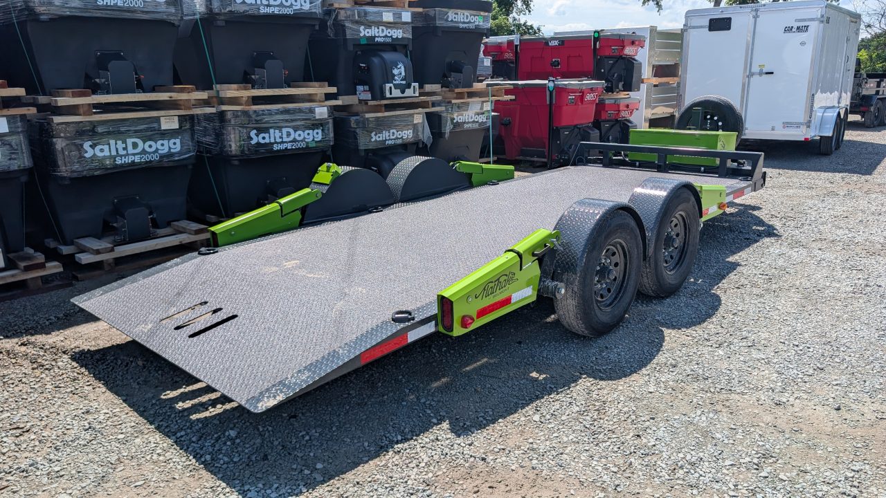 New 2026 "FlatTrak" by Belmont 7x18 HD Lay Flat Tilt Equipment Hauler w/ Hyd Jack