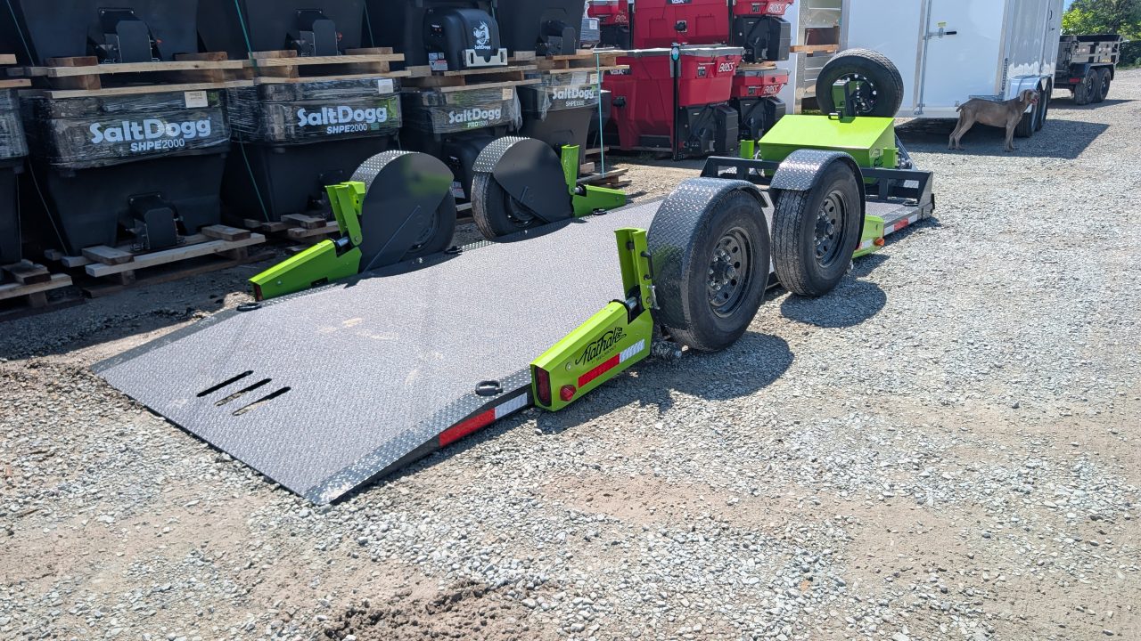 New 2026 "FlatTrak" by Belmont 7x18 HD Lay Flat Tilt Equipment Hauler w/ Hyd Jack