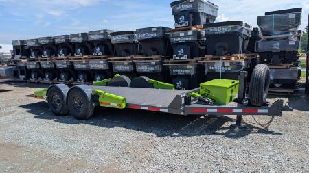 New 2026 "FlatTrak" by Belmont 7x18 HD Lay Flat Tilt Equipment Hauler w/ Hyd Jack